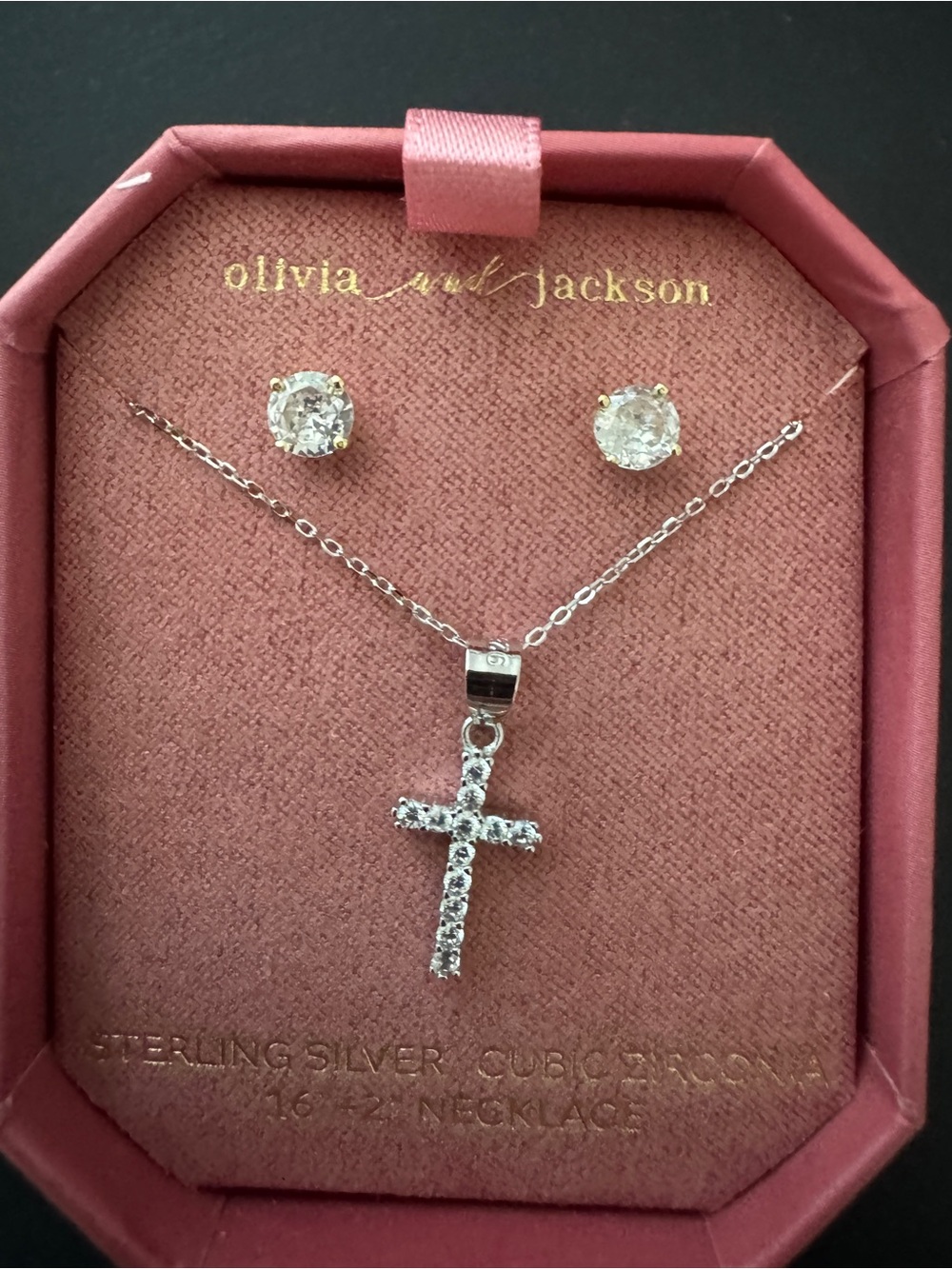 Olivia and Jackson Sterling Silver Cubic Zirconia Cross Necklace - White